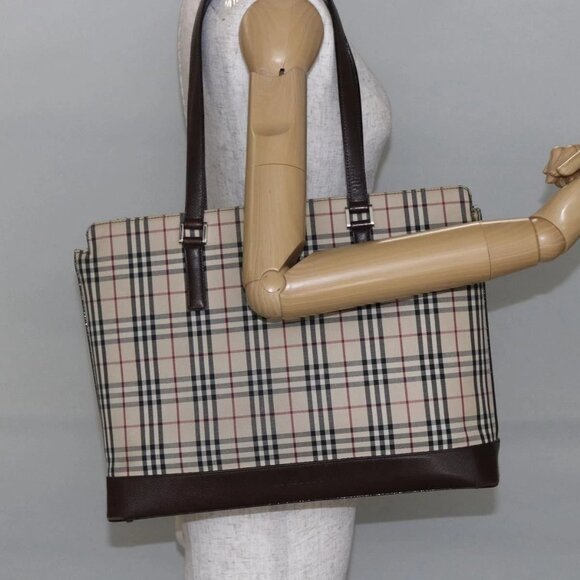 BURBERRY Nova Check Tote Bag Canvas Beige Silver Auth BA7138 - Picture 14 of 16
